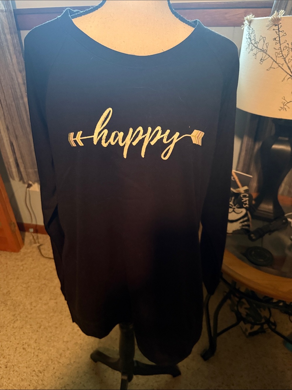 NWT Black 'Happy' Long-Sleeve Women's Top